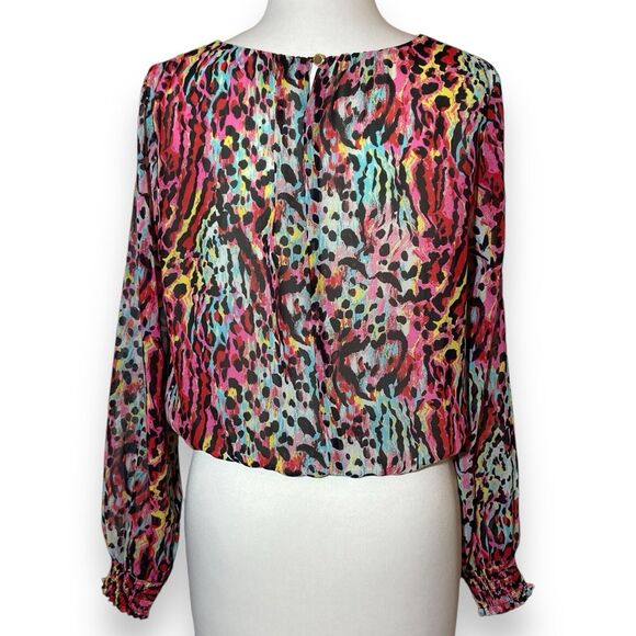 Mark New York Andrew Women's Cheetah Print Multicolor Blouse Size XS Long Sleeve - Picture 3 of 7